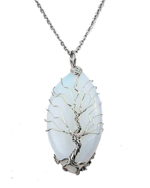 Tree of Life Necklace with Oval White Opal Stone